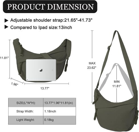Hobo Bag for Women Men Crescent Crossbody Bag Small Shoulder Nylon Dumpling Bag with Adjustable Strap in Kuwait