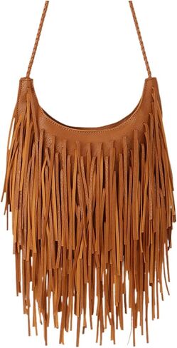 Oweisong Leather Fringe Bag for Women Boho Crossbody Purse Suede Western Fringe Purse Vintage Hobo Handbags in Saudi Arabia