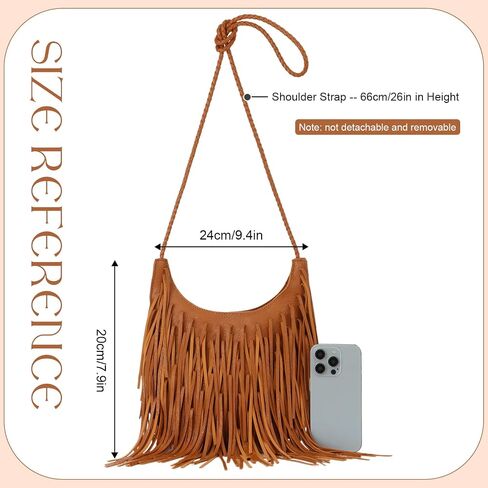 Oweisong Leather Fringe Bag for Women Boho Crossbody Purse Suede Western Fringe Purse Vintage Hobo Handbags in Saudi Arabia