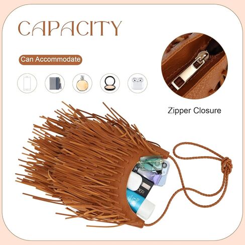 Oweisong Leather Fringe Bag for Women Boho Crossbody Purse Suede Western Fringe Purse Vintage Hobo Handbags in Saudi Arabia