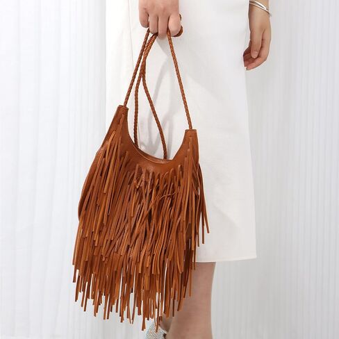 Oweisong Leather Fringe Bag for Women Boho Crossbody Purse Suede Western Fringe Purse Vintage Hobo Handbags in Saudi Arabia