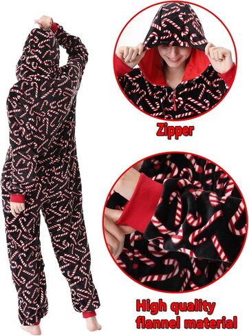 Unpifolov Unisex Flannel Christmas Jumpsuit Soft Sleepwear Adult Couple Matching Family Pajamas Hooded Zip Homewear in Saudi Arabia