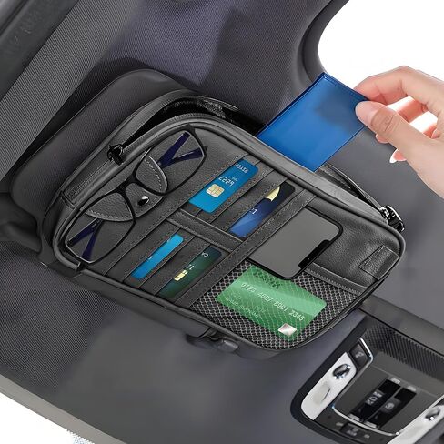 Upgrade Car Visor Organizer,Multipurpose Car Sun Visor Organizer with Sunglasses Holder for Storage Bank Cards,Driver's License,PU Leather Truck Visor Organizer for Most Vehicles (Black) in Saudi Arabia