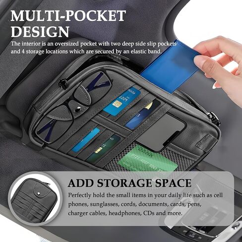 Upgrade Car Visor Organizer,Multipurpose Car Sun Visor Organizer with Sunglasses Holder for Storage Bank Cards,Driver's License,PU Leather Truck Visor Organizer for Most Vehicles (Black) in Saudi Arabia