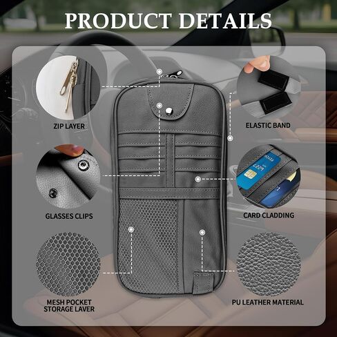 Upgrade Car Visor Organizer,Multipurpose Car Sun Visor Organizer with Sunglasses Holder for Storage Bank Cards,Driver's License,PU Leather Truck Visor Organizer for Most Vehicles (Black) in Saudi Arabia
