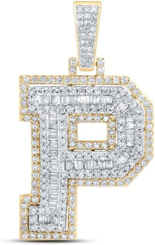 Jewels By Lux 10K Yellow Gold Mens Baguette Diamond Initial Letter Charm Pendant in Kuwait