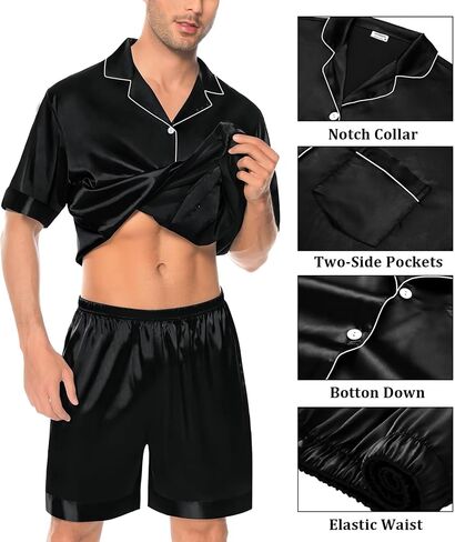 Swomog Mens الحرير Pajama مجموعة 2 قطعت الأكمام قصيرة ساتان ساتان الزر لأسفل PJ in Saudi Arabia