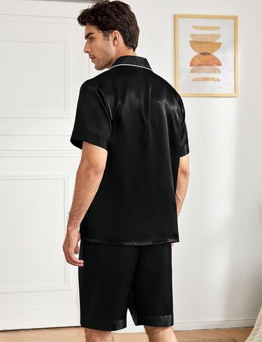 Swomog Mens الحرير Pajama مجموعة 2 قطعت الأكمام قصيرة ساتان ساتان الزر لأسفل PJ in Saudi Arabia
