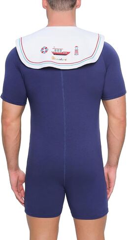 Men’s Cotton Onesie Sailor Collar Bodysuit Short Sleeve Print Romper Pajama - Captain in Saudi Arabia