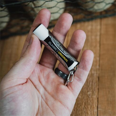 TALLAC HOUSE Stainless Steel Lip Balm Holder Sleeve Keychain with Dial Protection Not Chapstick Brand Compatible. Made in USA in Saudi Arabia