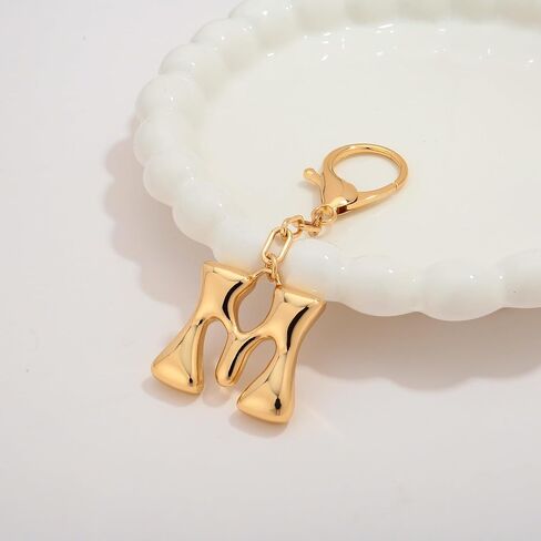 WOWORAMA Initial Letter Keychain for Women Chunky Gold Bubble Letter Bag Charm Purse Charm Personalized Keyrings Accessories in Saudi Arabia
