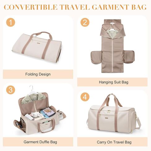 Garment Bags for Travel 2 in 1 Convertible Suit Travel Duffel Bag for Women, Stylish Carry On Duffle Bag with Shoulder Strap and Shoes Compartment (Creamy-White) in Saudi Arabia