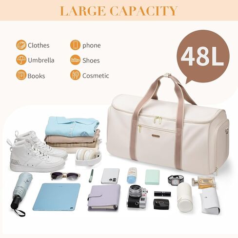 Garment Bags for Travel 2 in 1 Convertible Suit Travel Duffel Bag for Women, Stylish Carry On Duffle Bag with Shoulder Strap and Shoes Compartment (Creamy-White) in Saudi Arabia