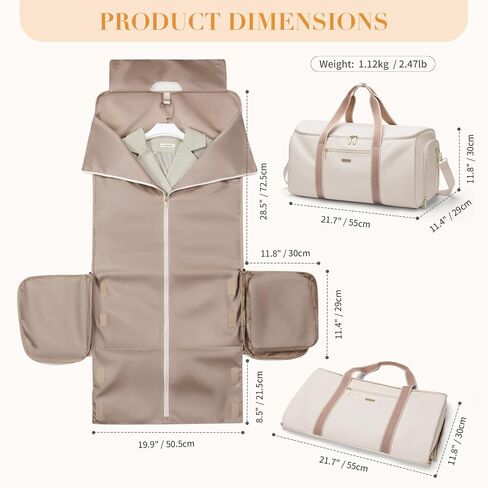 Garment Bags for Travel 2 in 1 Convertible Suit Travel Duffel Bag for Women, Stylish Carry On Duffle Bag with Shoulder Strap and Shoes Compartment (Creamy-White) in Saudi Arabia