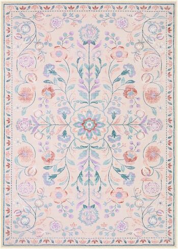 Anidaroel 5x7 Area Rugs for Living Room, Washable Pink Floral Rugs for Bedroom Girls, Soft Boho Nursery Rugs for Kids Playroom, Non Slip Low Pile Indoor Carpet for Bedside Dorm, Pink/Multi in Saudi Arabia