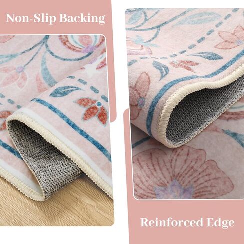 Anidaroel 5x7 Area Rugs for Living Room, Washable Pink Floral Rugs for Bedroom Girls, Soft Boho Nursery Rugs for Kids Playroom, Non Slip Low Pile Indoor Carpet for Bedside Dorm, Pink/Multi in Saudi Arabia