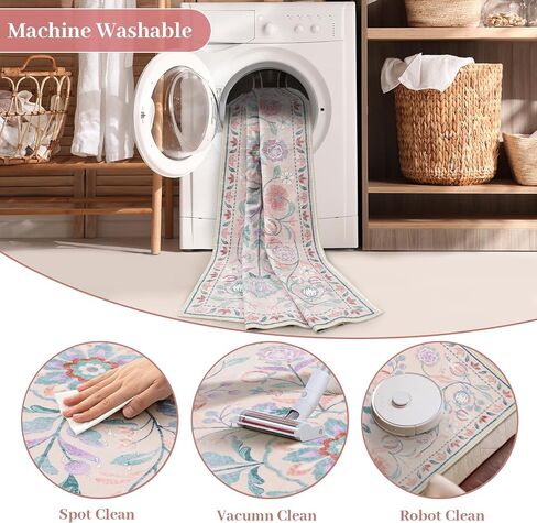 Anidaroel 5x7 Area Rugs for Living Room, Washable Pink Floral Rugs for Bedroom Girls, Soft Boho Nursery Rugs for Kids Playroom, Non Slip Low Pile Indoor Carpet for Bedside Dorm, Pink/Multi in Saudi Arabia