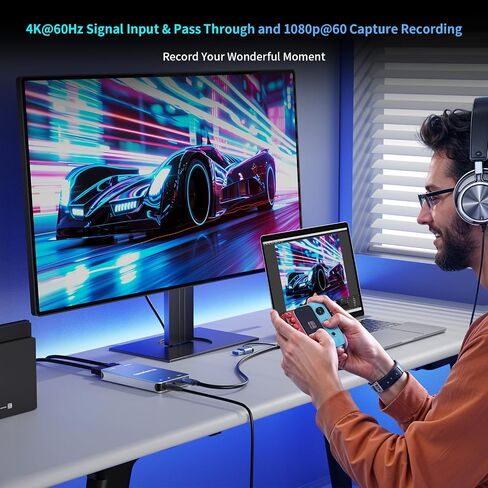بطاقة التقاط HDMI من الألومنيوم، USB 3.0 1080P 60FPS بطاقة التقاط فيديو صوتية للبث/الألعاب/مؤتمر الفيديو، بطاقة إدخال 4K@30 هرتز وتمريرها لجهاز Nintendo Switch/PS5/Xbox/الكاميرا/الكمبيوتر الشخصي in Saudi Arabia