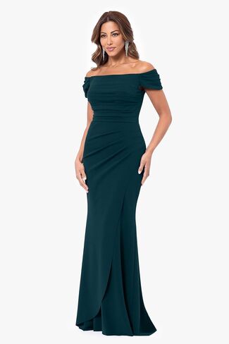 Xscape Women's Off The Shoulder Ruched Floor Length Evening Gown in Saudi Arabia