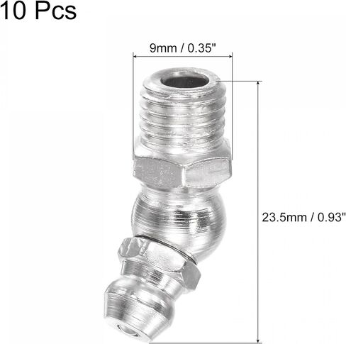 uxcell Nickel-Plated Iron 45 Degree Grease Fitting M8 x 1mm Thread Hydraulic Grease Fitting Accessories, 10Pcs in Kuwait