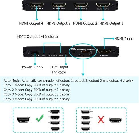 8K@60Hz HDMI Splitter 1 in 2 Out, 1x2 HDMI 2.1 Splitter Support 4K@120Hz, 1080P@240Hz VRR HDCP2.3 HDR HDR10 48Gbps EDID Dolby Atmos 7.1ch in Kuwait