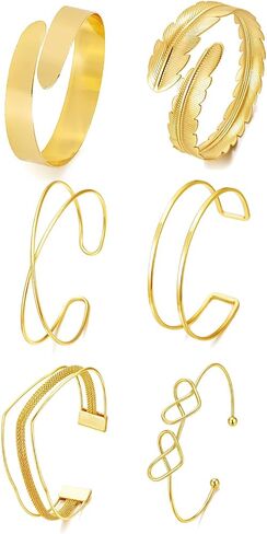BROCC 6PCS Upper Arm Cuff Bangle Bracelet for Women Minimalist Open Arm Cuff Bracelets Adjustable Coil Swirl Arm Cuff Jewelry Set in Saudi Arabia
