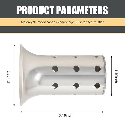 1 PC Motorcycle Modified Exhaust Pipe Muffler, 60 mm Interface Return Pressure Core Muffler, Stainless Steel High Temperature Resistant Detachable Muffler, Universal for Motorcycles (Silver) in Kuwait