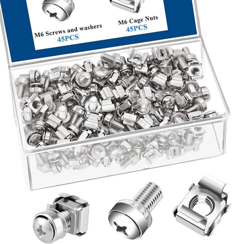 45 Pack M6 x 16mm Rack Mount Screws,Cage Nuts for Rack Mount Server Shelves,Routers,Rack Mount Server Cabinet.Server Rack Screws,Square Insert Nuts and Washers with Box in Kuwait