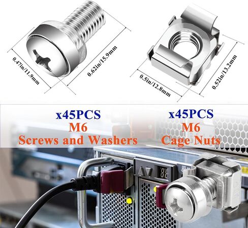 45 Pack M6 x 16mm Rack Mount Screws,Cage Nuts for Rack Mount Server Shelves,Routers,Rack Mount Server Cabinet.Server Rack Screws,Square Insert Nuts and Washers with Box in Kuwait