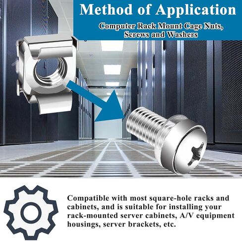 45 Pack M6 x 16mm Rack Mount Screws,Cage Nuts for Rack Mount Server Shelves,Routers,Rack Mount Server Cabinet.Server Rack Screws,Square Insert Nuts and Washers with Box in Kuwait
