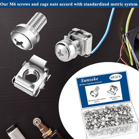 45 Pack M6 x 16mm Rack Mount Screws,Cage Nuts for Rack Mount Server Shelves,Routers,Rack Mount Server Cabinet.Server Rack Screws,Square Insert Nuts and Washers with Box in Kuwait