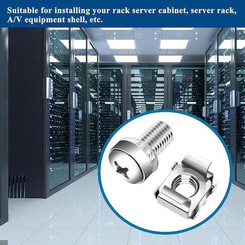 45 Pack M6 x 16mm Rack Mount Screws,Cage Nuts for Rack Mount Server Shelves,Routers,Rack Mount Server Cabinet.Server Rack Screws,Square Insert Nuts and Washers with Box in Kuwait