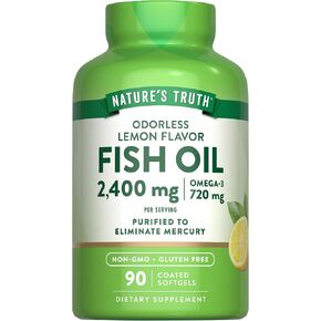 Nature's Truth Fish Oil Omega 3 Supplement | 2400mg | 90 Softgels | Lemon Flavor | Odorless | Non-GMO & Gluten Free