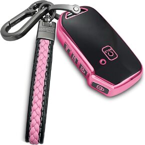 Kia Key Fob Cover With Metal/Leather Keychain, TPU 5 Buttons Case, Compatible With NIRO Sorento Seltos Soul Telluride Cerato Ceed Forte Remote Smart, Car Accessories, Pink