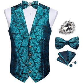 DiBanGu Men's Vest with Bow Tie with Tie Ring 5PCS Suit Vest and Bow Tie Handkerchief Cufflinks Set Formal