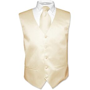 Men's Dress Vest & NeckTie Solid Light BROWN Color Neck Tie Set for Suit or Tux