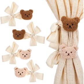 4Pcs Bear Curtain Ties, Cute Cartoon Bear Curtain Tieback, Teddy Bear Nursery Decor, Curtain Holder Holdbacks for Home Office Bedroom Living Room Window Treatment Decor