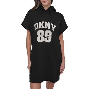 DKNY Women's Rhinestone Jersey Logo Prety Sleeve Hoodie Dress