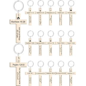 Sureio 105 Pcs Father's Day Church Gift Bulk Cross Keychain Bible Christian Verse Keychains Blessed Dad 15 Styles Bible Verse Wooden Keychain Religious Inspirational Gifts
