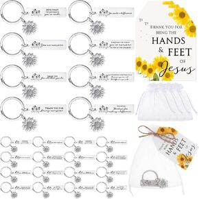 Sureio Christian Gift Bulk Sunflower Keychains with Thank You Bag for Church Volunteer Appreciation Gifts