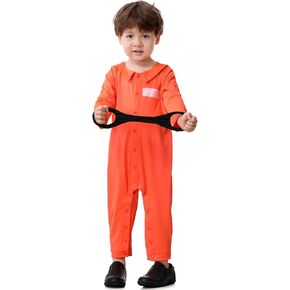 Toddler Prisoner Costume, Baby Jailbird Costume, Orange and Stripes Jumpsuit Jail Inmate Dress Up Party