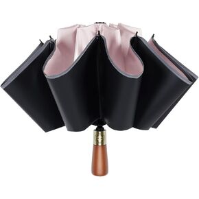 Automatic Inverted Rain Umbrella with Reflective Strip, Wooden Handle Large Windproof Folding Umbrella in Saudi Arabia