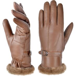 Harssidanzar Leather Gloves Women's Winter Thermal Dress Gloves Fur Lined For Cold Weather SL022US