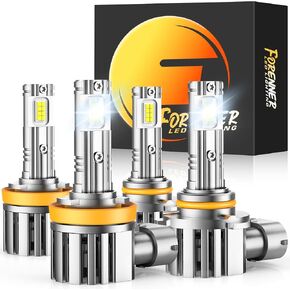 Forenner H11 9005 Combo Light Bulb ، 60000lm Brudrenness 900 ٪ أكثر إشراقًا ، 1: 1 الحجم التثبيت السهل 9005/HB3 H11/H9/H8 ، حياة 10 سنوات مع مروحة تبريد سريعة ، IP68 مقاومة للماء ، حزمة 4