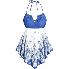 Rosgal 3D Figure Butterfly Halter Ruched tankini sswimsuit