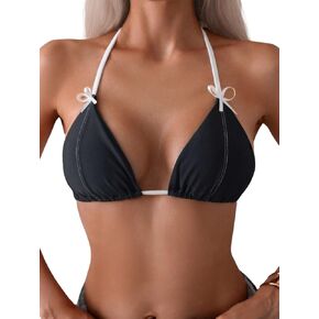 Milumia Women's Bowknot Triangle Halter Bikini Top Wireless Bashing Tops Tops