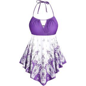 Rosgal 3D Figure Butterfly Halter Ruched tankini sswimsuit in Kuwait