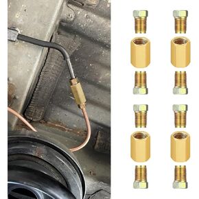 12PCS Brake Line Fittings, Brake Line Connector, Brake Line Kit Include 4 Unions and 8 Nuts, 3/8 Inch-24 Threads Brake Fittings Assortment for 3/16 Inch Brake Line Tube