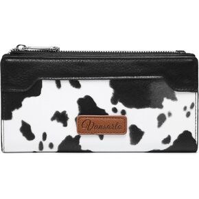 Cow Print Wallets for Women Slim Bifold Credit Card Holder - Card Cases Wallet with Smooth Zipper, Coin Pocket & ID Window - Money Organizer Cash Wallet, Signature Brown