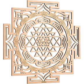 Qallicon 11.5 '' Sri Yantra جدار ديكور ، Mandala Sacred Geometry Wall Art ، الشبكة الكريستالية شقرا فن الخشب اليوغا ، تأمل مذبح زن ديكور الهدايا الروحية
